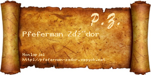 Pfeferman Zádor névjegykártya